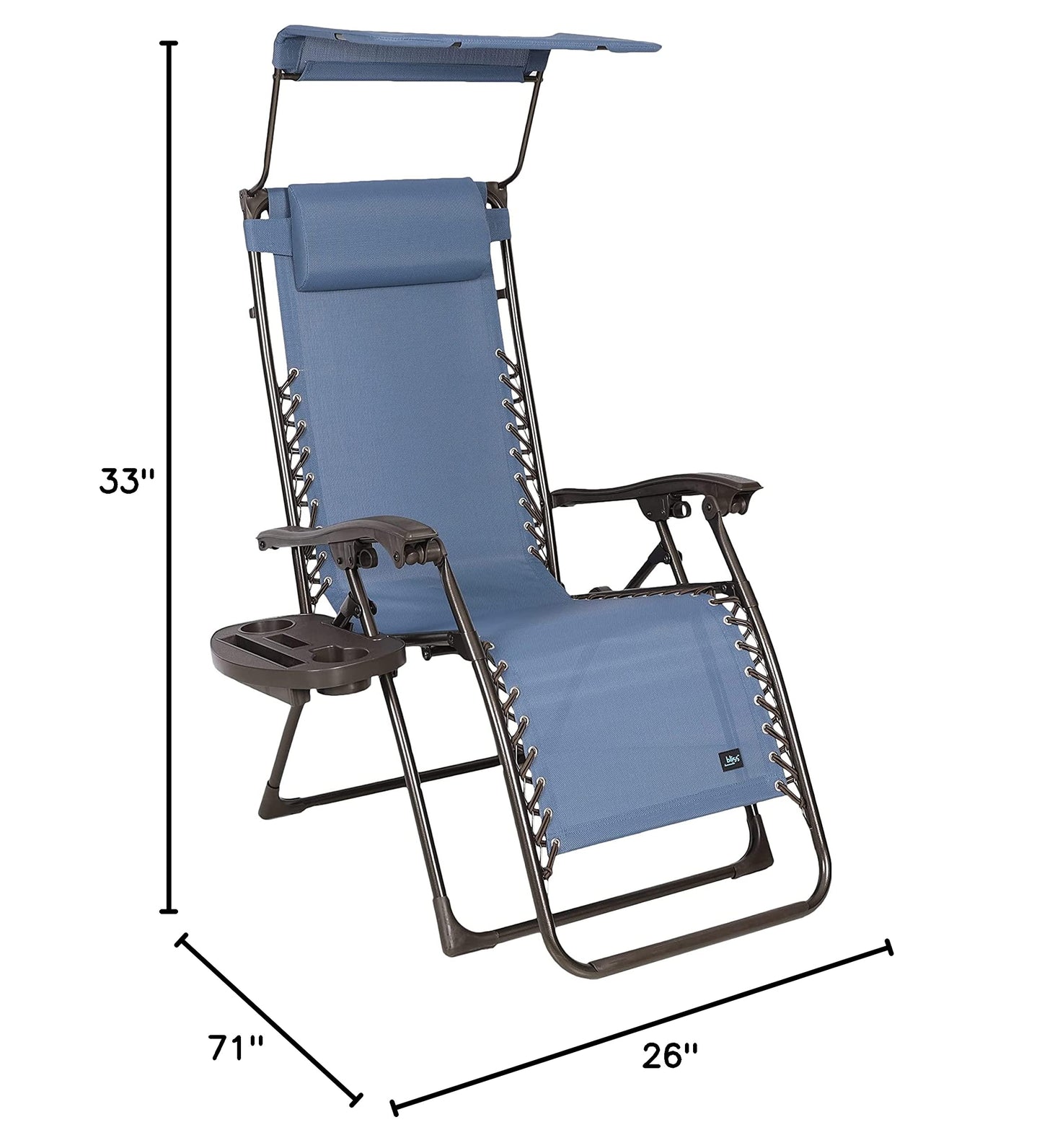 Bliss Hammocks GFC-436DB Gravity Free Chair w/ Canopy, Pillow, & Drink Tray, 26-in. Wide, Weather & Rust Resistant, 300 Lb. Capacity Single Pack 26-Inch Denim Blue