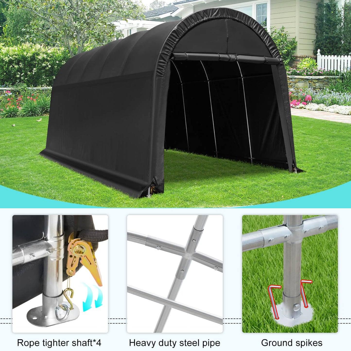 MELLCOM Portable Garage, 12' x 20' x 9.8' Heavy Duty Carport with All-Steel Metal Frame and Round Style Roof, Anti-Snow Car Canopy for Car, Truck, Boat 12'x20'