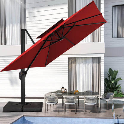 Parasol de patio en porte-à-faux carré 11 pieds rouge 