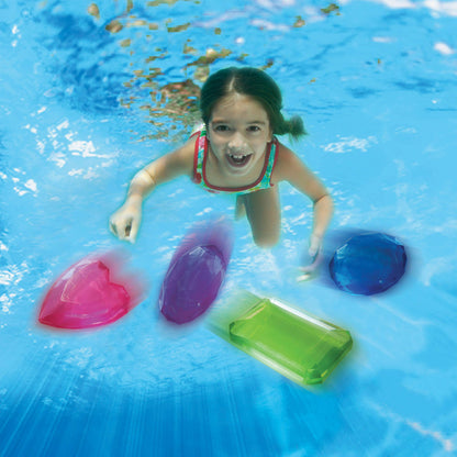 BANZAI Lot de 4 pierres précieuses de plongée, jouet de plongée pour l'eau, jouet de plongée en piscine lumineux