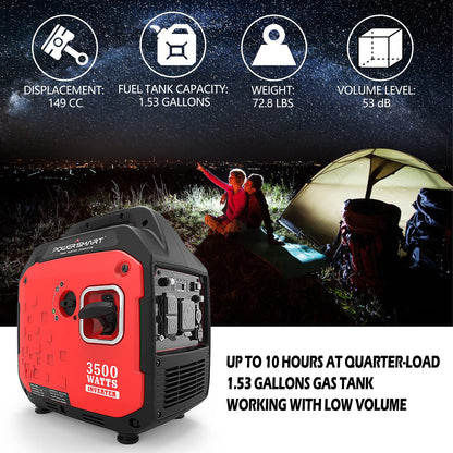 PowerSmart 3500-Watt Portable Inverter Generator Gas Powered, Super Quiet Outdoor Generator RV Ready for Home Use, CARB Compliant PS5035 3500 Watts