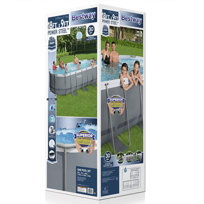 Bestway Power Steel 18' x 9' x 48" Oval Metal Frame Above Ground Outdoor Swimming Pool Set