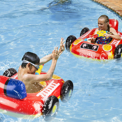 Grand flotteur gonflable de piscine de bateau de pompier d'été pour des enfants avec le pistolet à eau intégré, porteur gonflable pour des enfants âgés de 3-7 ans flotteur de camion de pompier