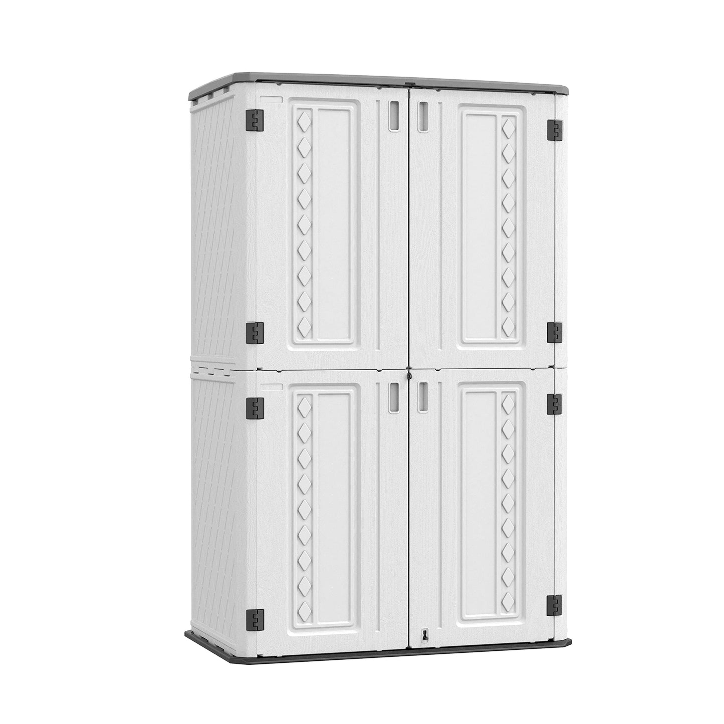 ADDOK Vertical Outdoor Storage Cabinet,HDEP Storage Shed Weather Resistance,Outdoor Storage for Long-Handle Tool,Lawnmower, Garden Accessories,Patio/Balcony 52 Cu.ft(Off-White) 52Cu.ft off-white