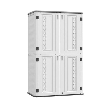 ADDOK Vertical Outdoor Storage Cabinet,HDEP Storage Shed Weather Resistance,Outdoor Storage for Long-Handle Tool,Lawnmower, Garden Accessories,Patio/Balcony 52 Cu.ft(Off-White) 52Cu.ft off-white