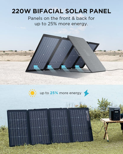 Générateur solaire EF ECOFLOW DELTA 2 avec 2 panneaux solaires portables de 220 W avec batterie LFP de 1 024 Wh 