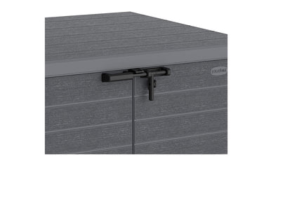 Duramax Cedargrain StoreAway Abri de Jardin en Plastique 1200 L/Couvercle Plat – Abri de Rangement extérieur pour vélo – Construction Durable et Solide – Idéal pour Outils, vélos, BBQ et 2 Poubelles de 240 L, 145 x 85 x 125 cm, Gris 