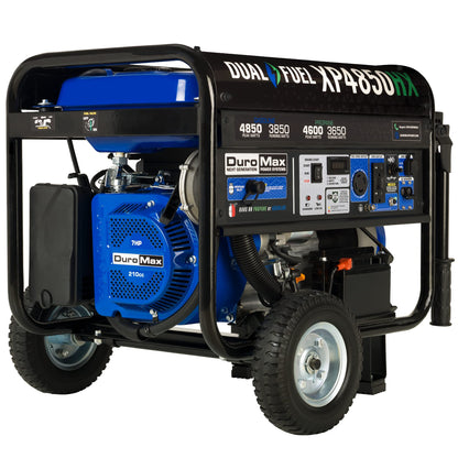 DuroMax XP4850HX Générateur portable double carburant - 4850 W - Démarrage électrique alimenté au gaz ou au propane avec alerte CO, approuvé par 50 États - Bleu 4 850 W double carburant 