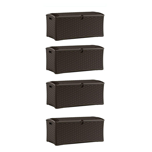 Suncast Boîte de rangement pour patio extérieur en osier de résine de 72 gallons, brun (paquet de 4) 72 gallons - paquet de 4 