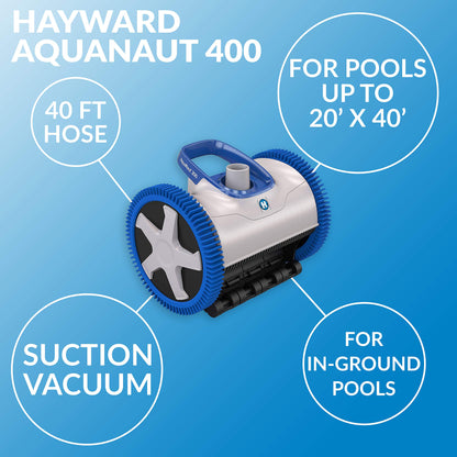 Hayward W3PHS41CST AquaNaut 400 Nettoyeur de piscine à aspiration pour piscines creusées jusqu'à 20 x 40 pieds (aspirateur automatique de piscine) 4 roues