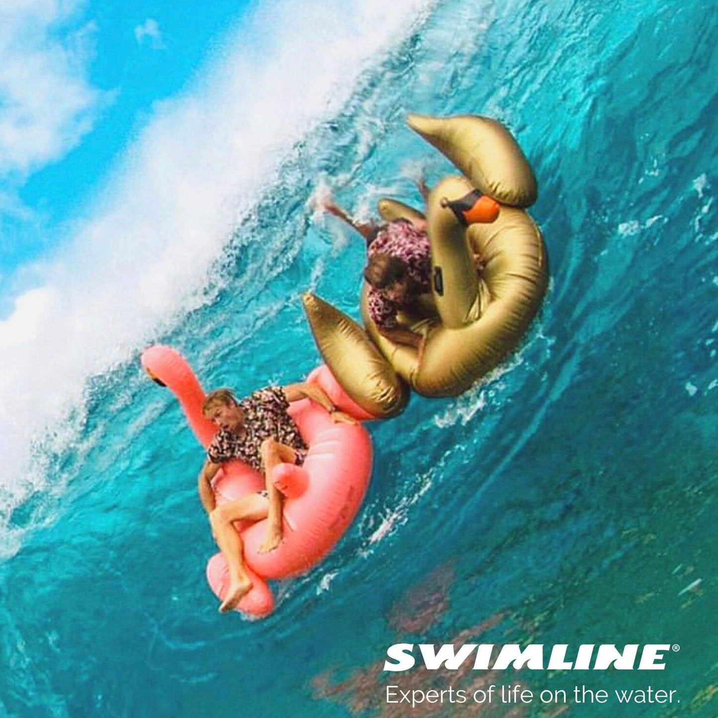 SWIMLINE Original Giant Ride On Inflatable Pool Float Lounge Series | Floaties W/Stable Legs Wings Large Rideable Blow Up Summer Beach Swimming Party Big Raft Tube Decoration Tan Toys for Kids Adults Golden Goose