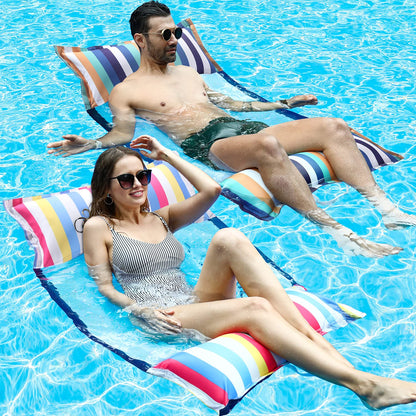 FindUWill Fabric Pool Hammock Floats, XL, 2Pack Inflatable Multi Purpose Water Hammocks Floaties (Saddle, Lounge Chair, Hammock, Drifter), Pool Float Lounger for Adults RAINBOW&KANAGAWA