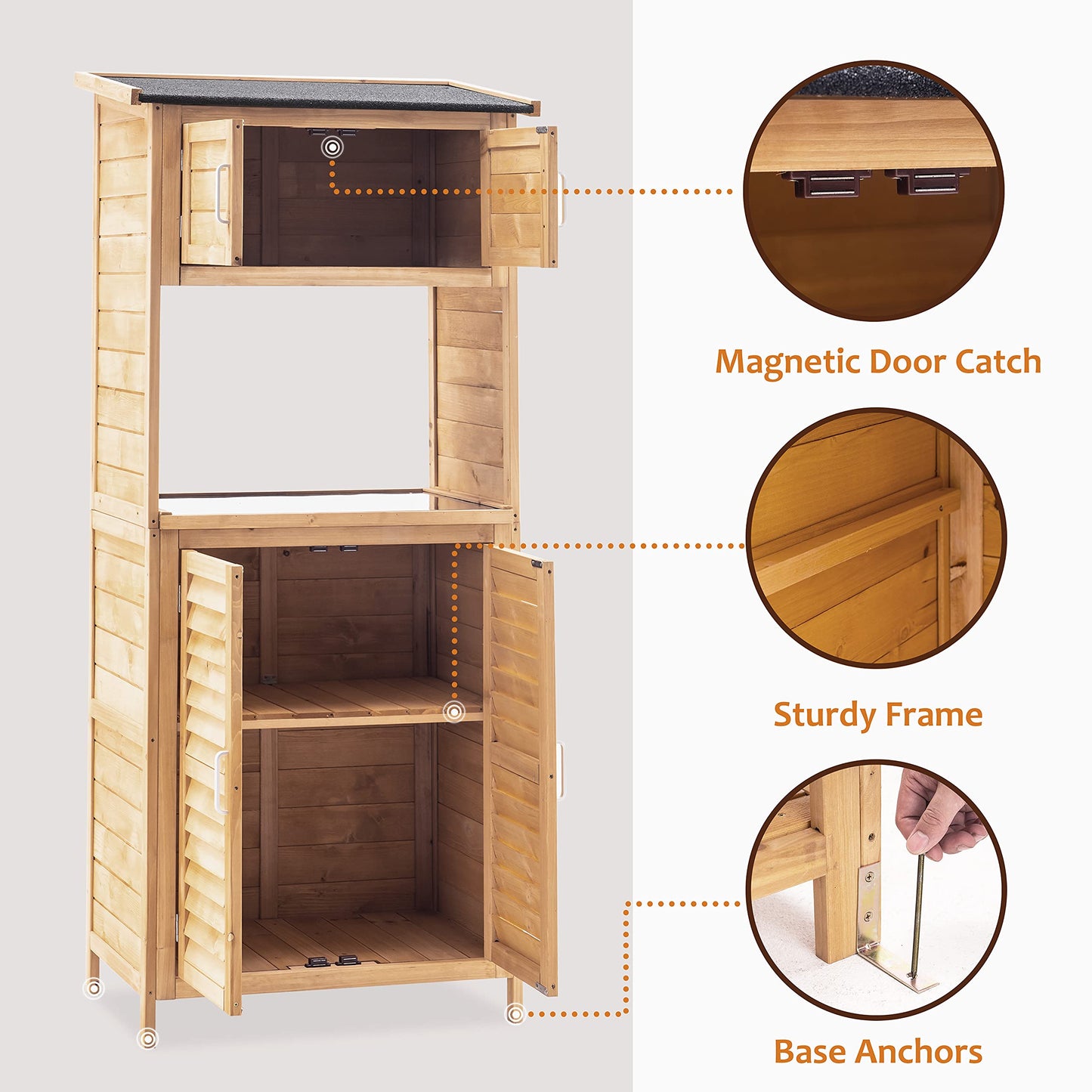 MCombo Armoire de rangement extérieure, combinaison d'abri de jardin en bois, abri de rangement pour outils de jardin, étagère pour plantes en bois de sapin pour l'extérieur et la cour 2444 (naturel) Naturel 