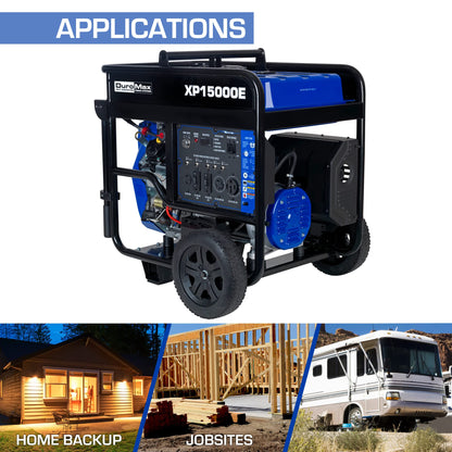 DuroMax XP15000E Générateur portable à gaz - 15 000 W - Démarrage électrique - Sauvegarde domestique et prêt pour camping-car - Approuvé par 50 États - Bleu/noir - 15 000 W 