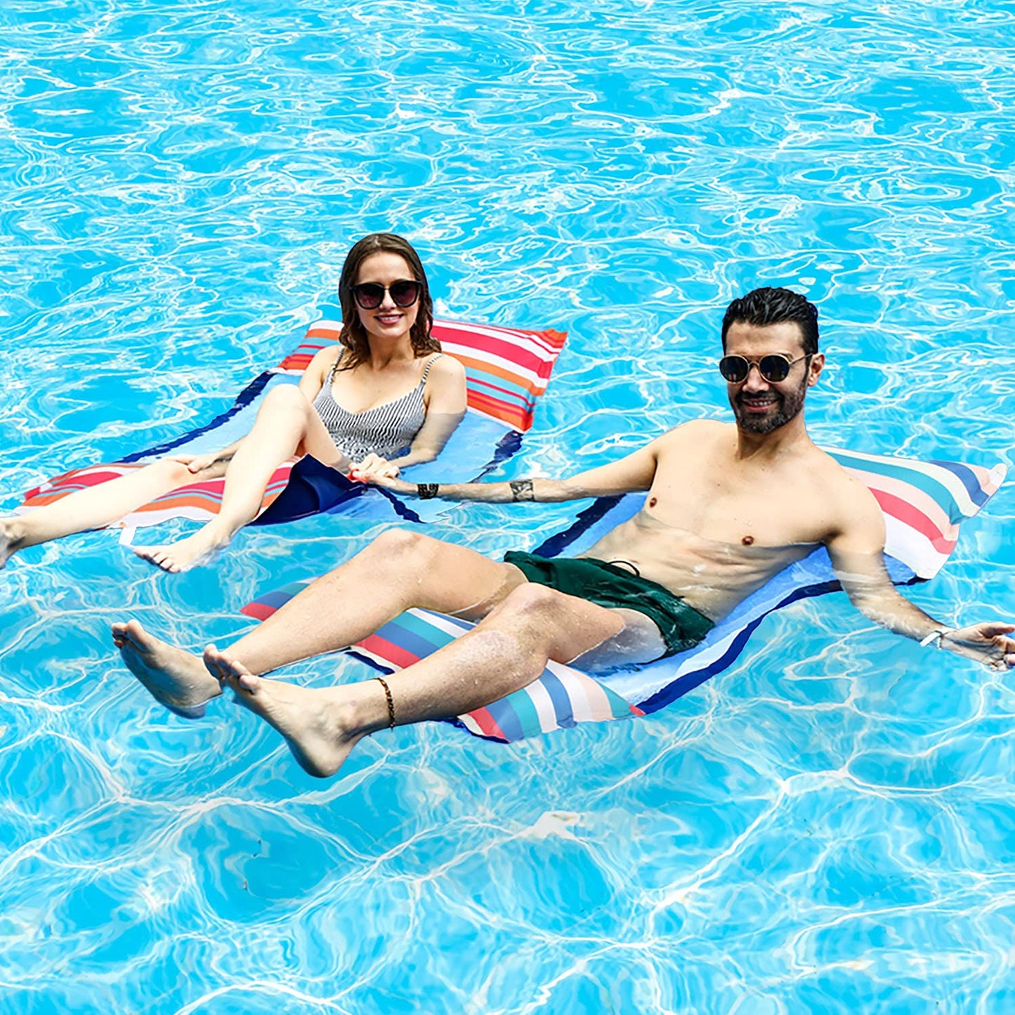 FindUWill Fabric Pool Hammock Floats, XL, 2Pack Inflatable Water Hammocks Floaties 4-in-1 (Saddle, Lounge Chair, Hammock, Drifter), Pool Float Lounger for Adults Lake&Lollypop