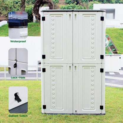 ADDOK Storage Shed Waterproof/Lockable,Resin Outdoor Storage Cabinet 52Cu.ft,Outdoor Storage Box for Yard to Store Patio Furniture, Garden Tools, Bike Accessories and Push Lawn Mower(White)