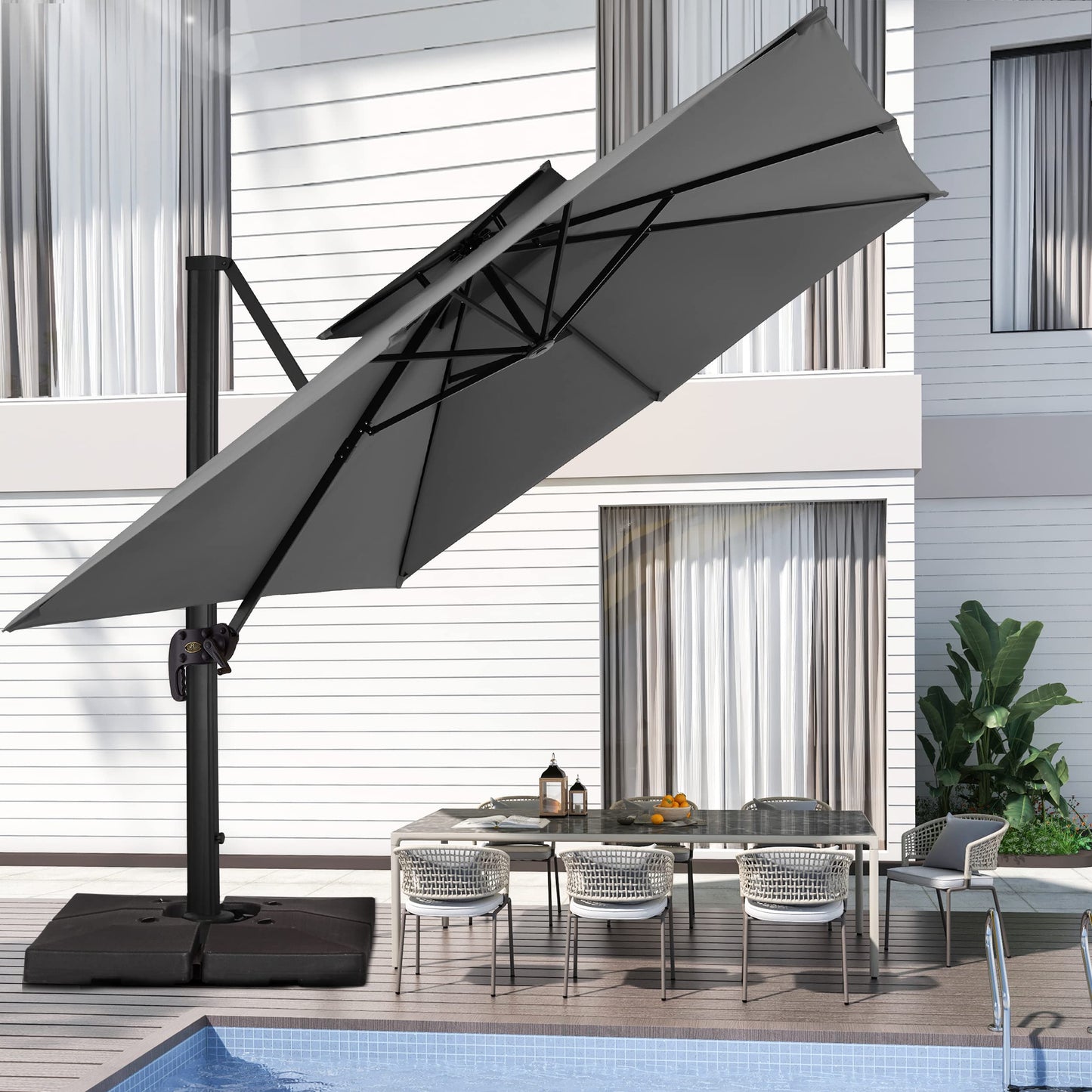 Parasol de terrasse carré en porte-à-faux 9FT GRIS 