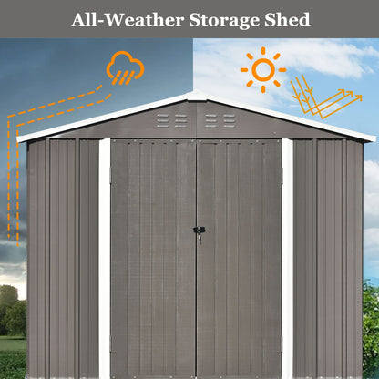 Goohome Sheds & Outdoor Storage, 8ft x6ft Outdoor Storage Shed with Design of Lockable Doors and Air Vent, Stable Steel Shed, Spacious Multipurpose House Garden Tool Storage Shed for Backyard Patio B-Grey