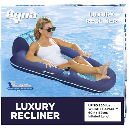 Aqua Ultimate Pool Float Lounges, Recliners, Tanners – Multiple Colors/Styles – for Adults and Kids Floating XL Lounge Navy/Light Blue