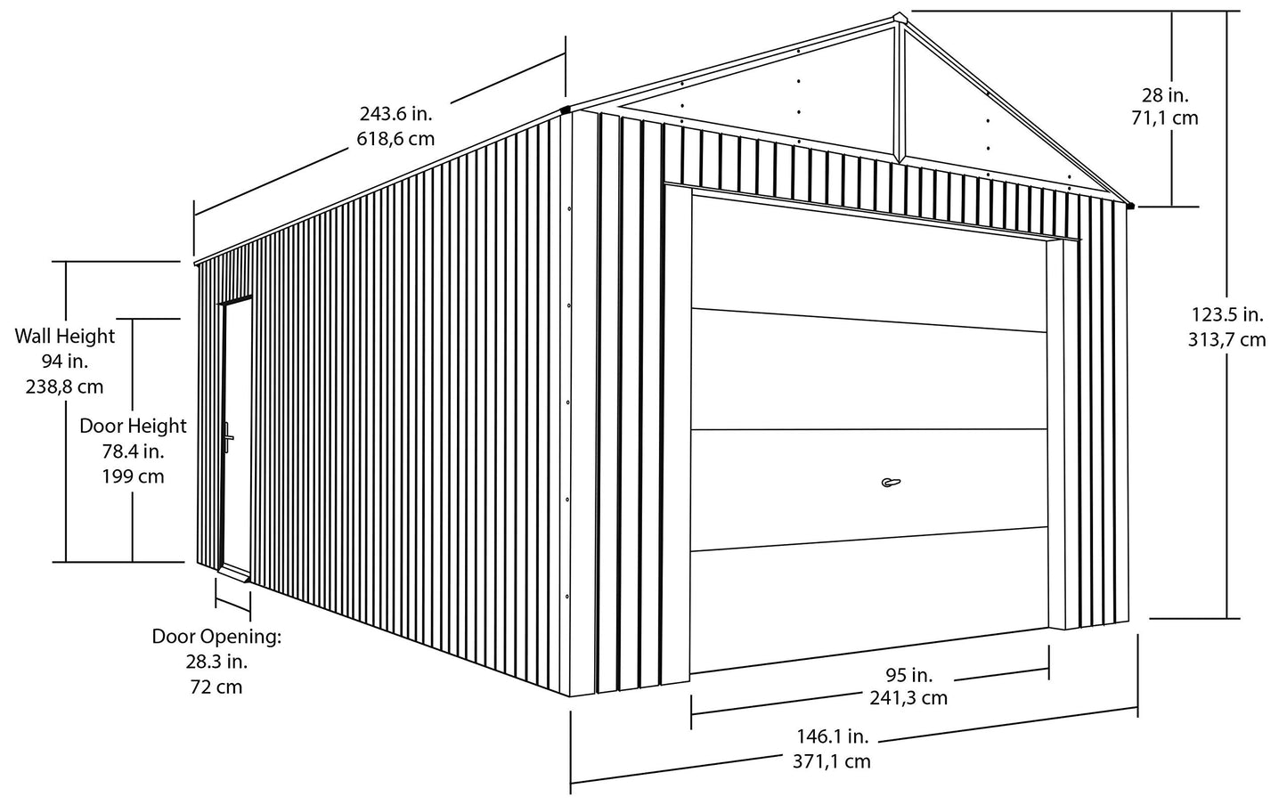 Sojag Everest Galvalume Steel 12' x 20' avec murs extra hauts pour garage, bâtiment de stockage, charbon de bois 12' x 20' 