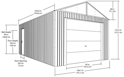 Sojag Everest Galvalume Steel 12' x 20' avec murs extra hauts pour garage, bâtiment de stockage, charbon de bois 12' x 20' 