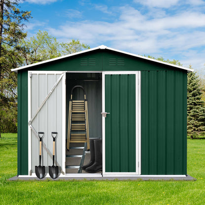 DHPM Metal Outdoor Storage Shed 8FT x 6FT, Steel Utility Tool Shed Storage House with Door & Lock, Metal Sheds Outdoor Storage for Backyard Garden Patio Lawn, Grey Gray-6ftx8ft