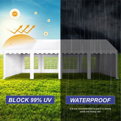 PHI VILLA Tente de fête extérieure robuste de 26' x 13', grand auvent commercial, abri d'événement de mariage, abri de voiture avec parois latérales amovibles pour patio, événements de jardin en plein air, blanc 26 pieds x 13 pieds 