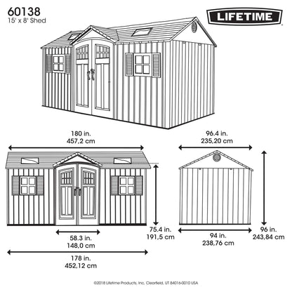 Lifetime 60138 Abri de rangement extérieur, sable du désert, 15 x 8 pieds 