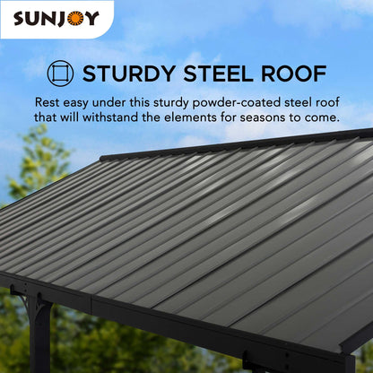 Sunjoy Carport 12 ft. x 20 ft. Outdoor Gazebo Heavy Duty Garage Car Shelter with Powder-Coated Steel Roof and Frame by AutoCove, Gray and Dark Gray Gray/Dark Gray 12 x 20 ft.