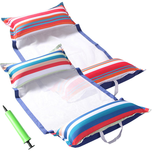 FindUWill Lot de 2 flotteurs gonflables pour hamac de piscine en tissu, XL, hamacs à eau gonflables 4 en 1 (selle, chaise longue, hamac, flotteur), chaise longue de piscine pour adultes Lake &amp; Lollypop