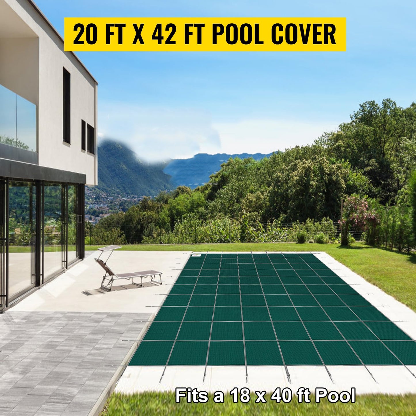 Happybuy Inground Pool Safety Cover, 16 x 32 ft Rectangular Winter Pool Cover with Left Step, Triple Stitched, High Strength Mesh PP Material, Good Rain Permeability, Installation Hardware Included 16 x 32 ft with 4x8ft Left Step