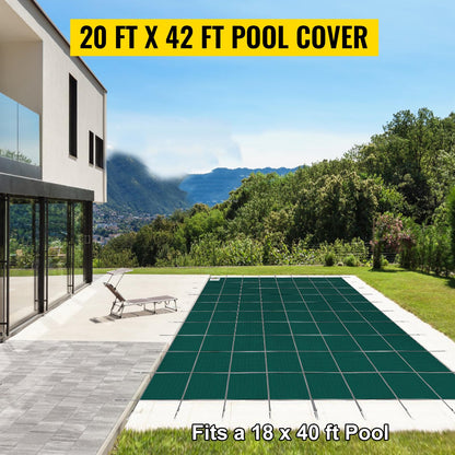 Happybuy Inground Pool Safety Cover, 16 x 32 ft Rectangular Winter Pool Cover with Left Step, Triple Stitched, High Strength Mesh PP Material, Good Rain Permeability, Installation Hardware Included 16 x 32 ft with 4x8ft Left Step