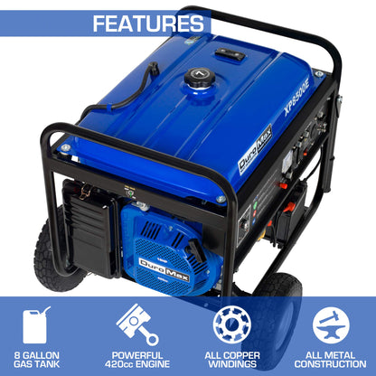 DuroMax XP8500E Gas Powered Portable Generator-8500 Watt Electric Start-Camping & RV Ready, 50 State Approved, Blue/Black 8,500-Watt Gas