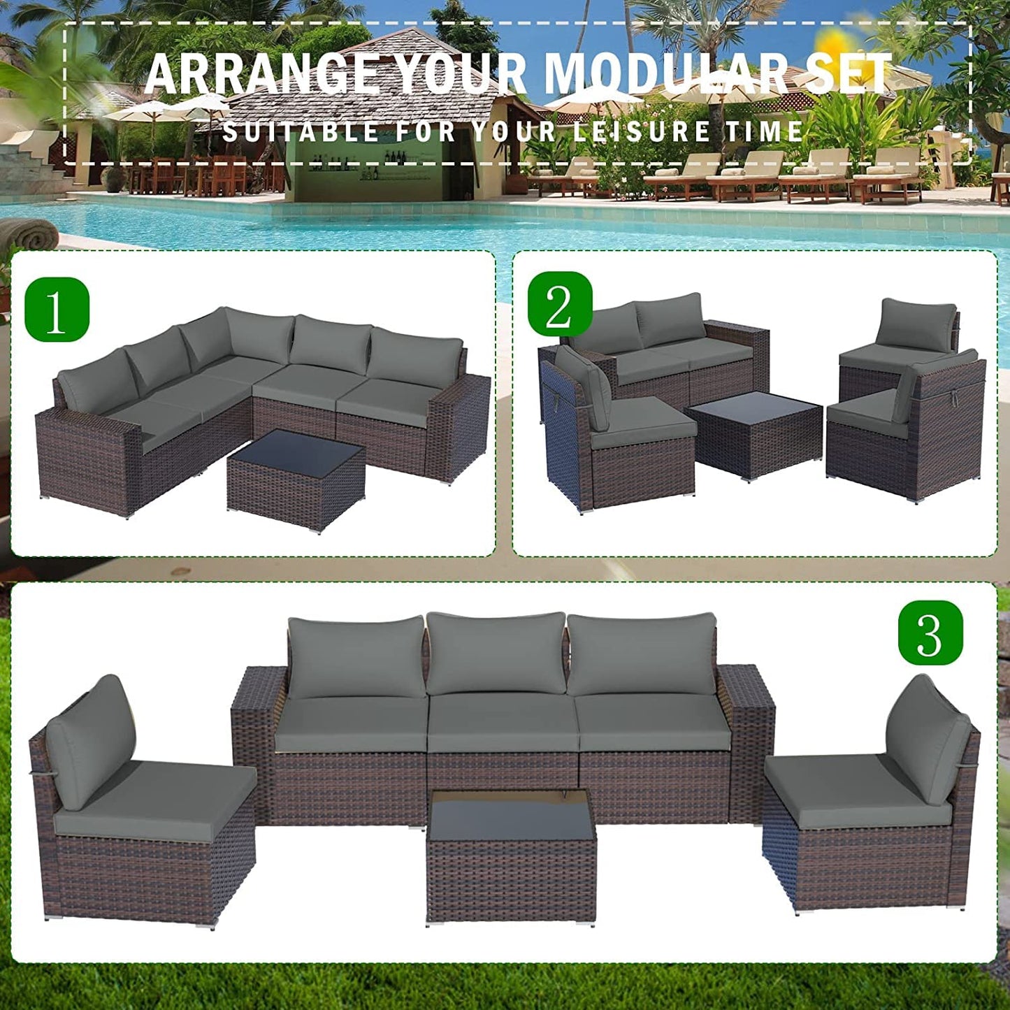 ALAULM Patio Furniture Sets 6 Pieces Patio Sectional Outdoor Furniture Patio Sofa Chairs Set - Grey