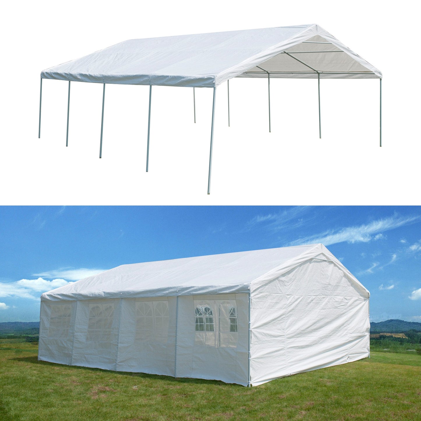 GOJOOASIS 20 x 26 ft Carport Outdoor Metal Commercial Wedding Party Frame Tent w/Sidewalls 4 Rooms 6 x 8