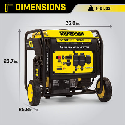 Champion Power Equipment 100520 Onduleur à cadre ouvert série DH 8 750 watts, démarrage électrique 8 750 watts + gaz + démarrage électrique 