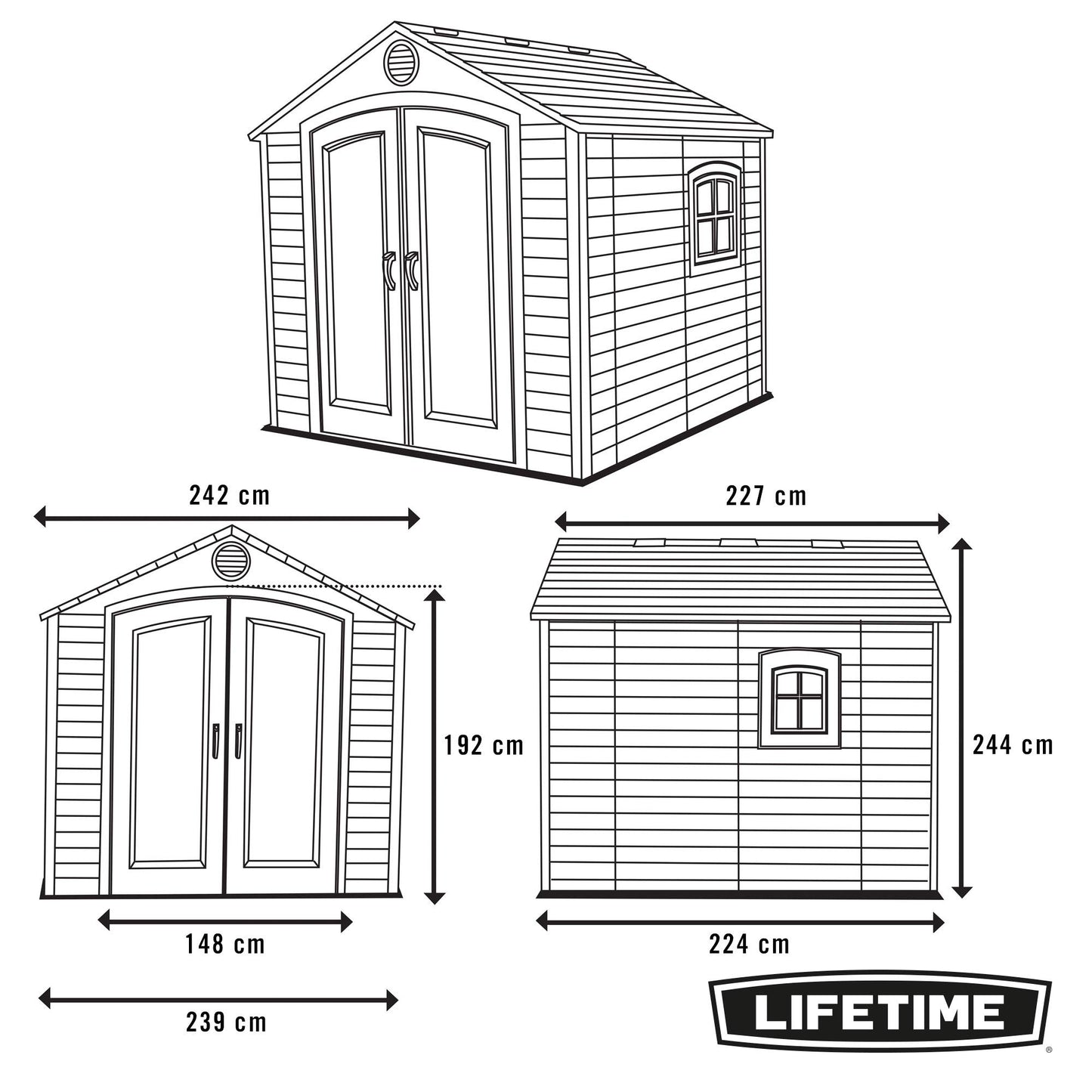 Lifetime 6411 Abri de rangement extérieur avec fenêtre, 8 x 7,5 pieds, mastic/marron