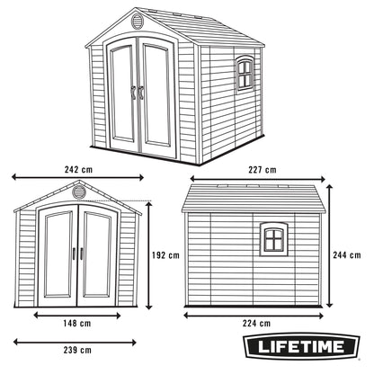 Lifetime 6411 Abri de rangement extérieur avec fenêtre, 8 x 7,5 pieds, mastic/marron