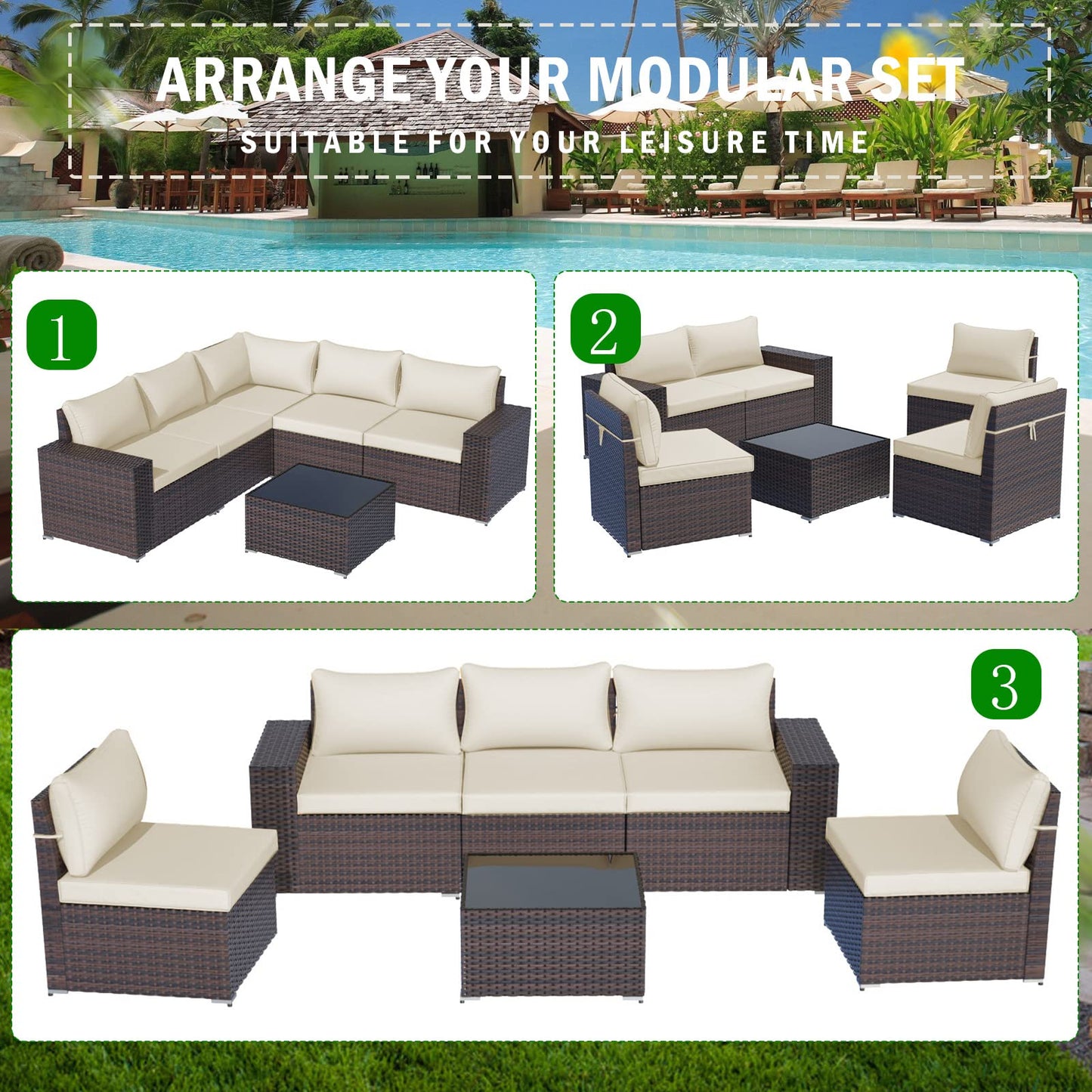ALAULM Patio Furniture Sets 6 Pieces Patio Sectional Outdoor Furniture Patio Sofa Chairs Set - Cream