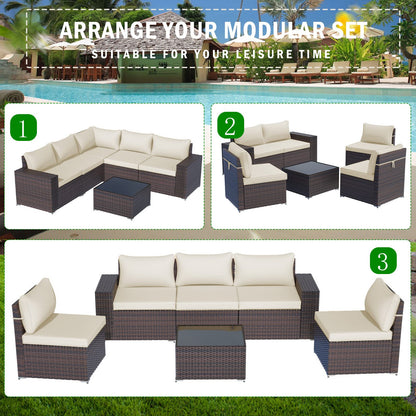 ALAULM Ensembles de meubles de patio 6 pièces Mobilier d'extérieur sectionnel de patio Ensemble de chaises de canapé de patio - Crème 