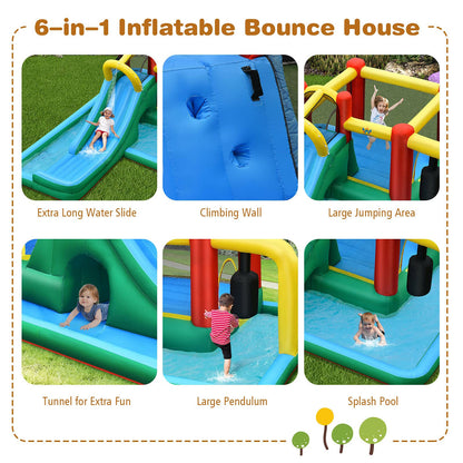 BOUNTECH Toboggan aquatique gonflable, maison rebondissante pour enfants avec piscine à éclaboussures, mur d'escalade, parc aquatique, toboggans aquatiques gonflables pour enfants et adultes, cadeaux de fête sans souffleur