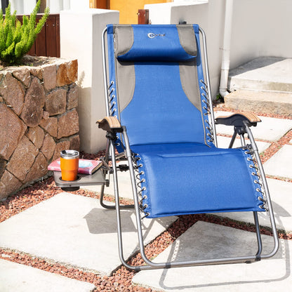 PORTAL Chaises Zero Gravity Chaises de patio inclinables et surdimensionnées, Fauteuil inclinable Zero Gravity entièrement rembourré avec table d'appoint, Chaise longue d'extérieur pliable avec appuie-tête réglable, Support 350 LBS Blue-1