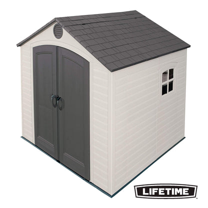 Lifetime 6411 Abri de rangement extérieur avec fenêtre, 8 x 7,5 pieds, mastic/marron