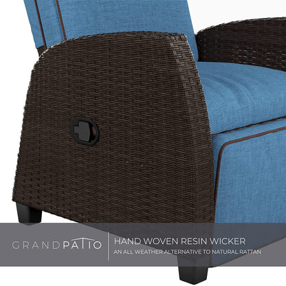 Ensemble de 2 fauteuils inclinables d'extérieur Grand Patio, chaises de patio inclinables en osier toutes saisons, table d'appoint rabattable, fauteuil inclinable, bleu paon bleu paon 2 pièces 2 pièces