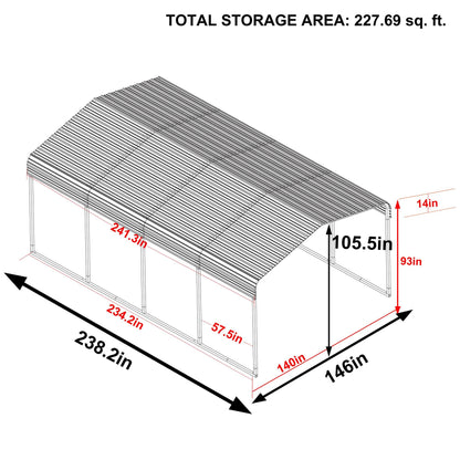 MUPATER 12 x 20 FT Metal Carport Kit, Outdoor Heavy Duty Garage Car Shelter Shade with Metal Roof, Frame and Bolts for Car, and Boat, Grey