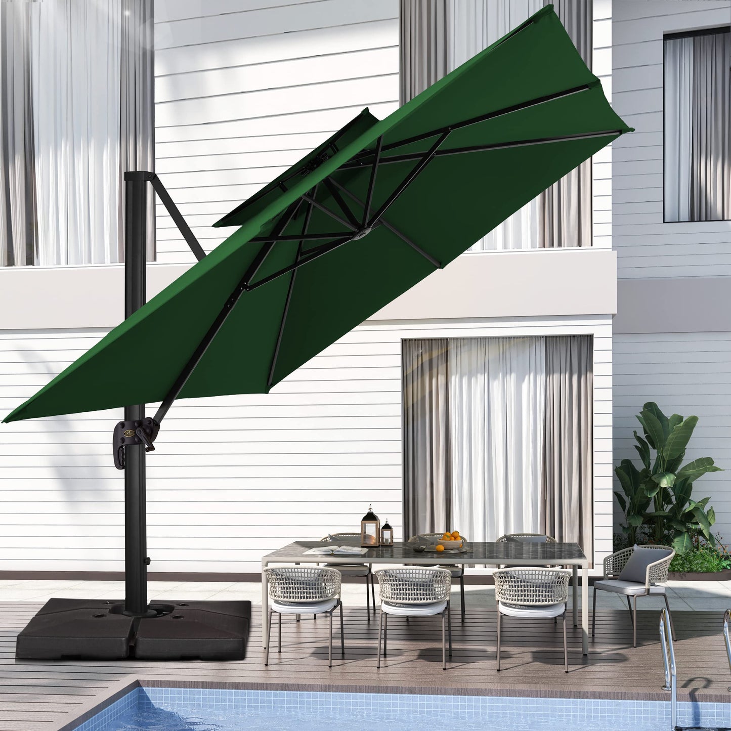 Parasol de terrasse carré en porte-à-faux 10FT VERT FONCÉ 