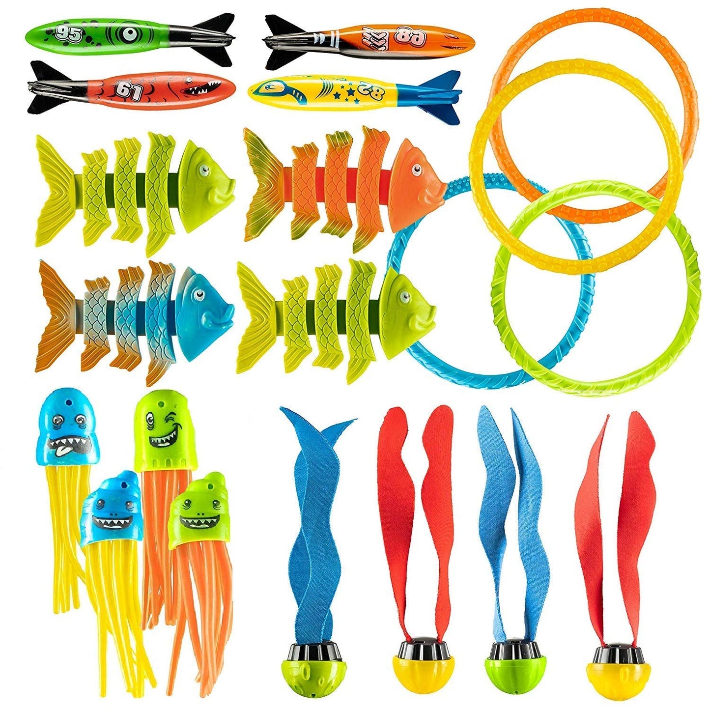 PREXTEX Pool Diving Toys, 24pcs | Kids Swimming Pool Toys, Toddler/Kids Pool Toys, Swim Toys, Pool Dive Toys | Pool Games for Kids | Diving Toys for Pool for Kids, Toddlers, Adults, Family, All Ages