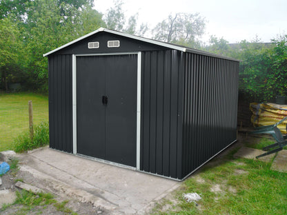 Chery Industrial 9Ft.WX11Ft.D Shed Outdoor Storage Shed, Galvanized Garden Shed with Air Vent and Slide Door, Tool Storage Backyard Shed,Tiny House Garden Tool Storage for Backyard Patio Lawn(Black) 11x9FT