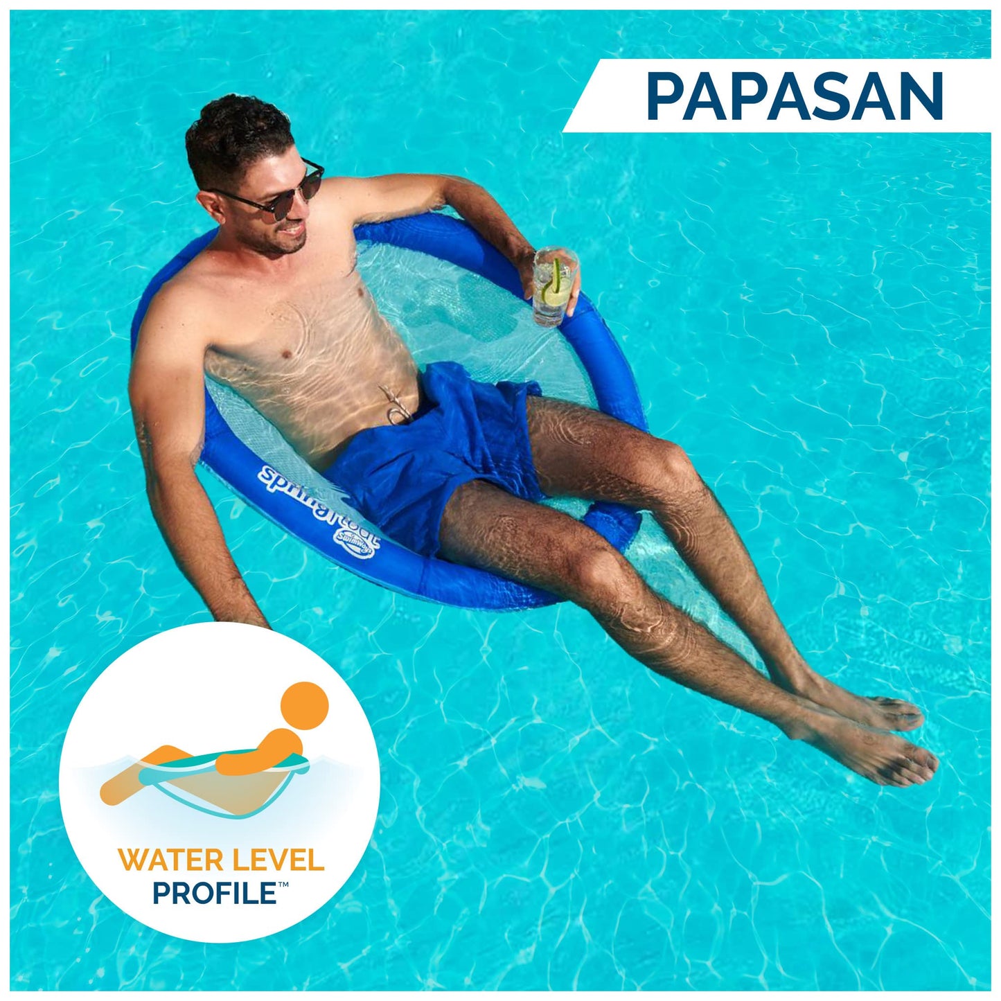 SwimWays Spring Float Papasan Pool Lounger with Hyper-Flate Valve, Inflatable Pool Float, Blue