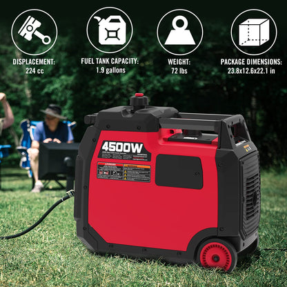 Générateur de gaz à onduleur portable PowerSmart 4500 watts, générateur extérieur prêt pour camping-car 